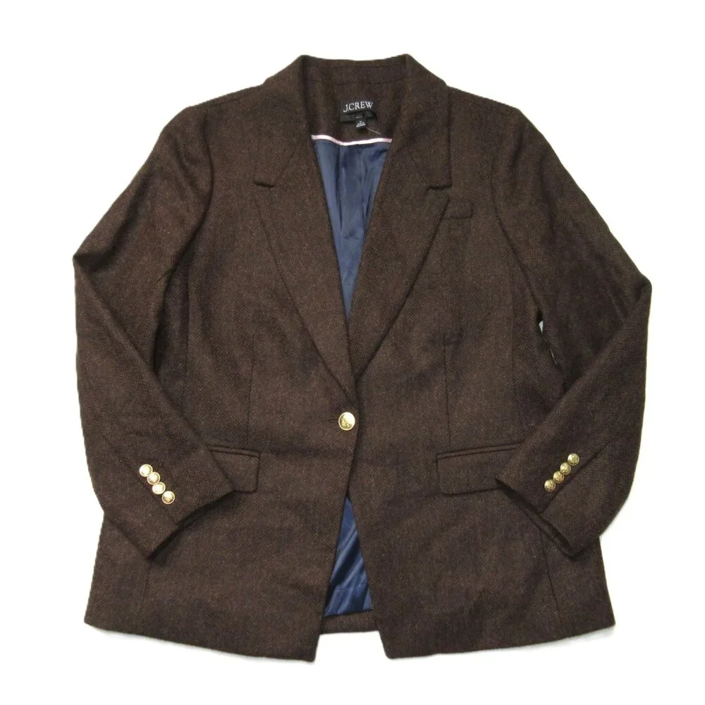 NWT J.Crew Willa Blazer in Brown Chocolate Umber Herringbone Wool Jacket 4P